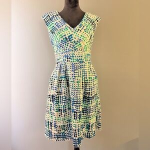 Calvin Klein White Dress with Blue & Green Dot Print